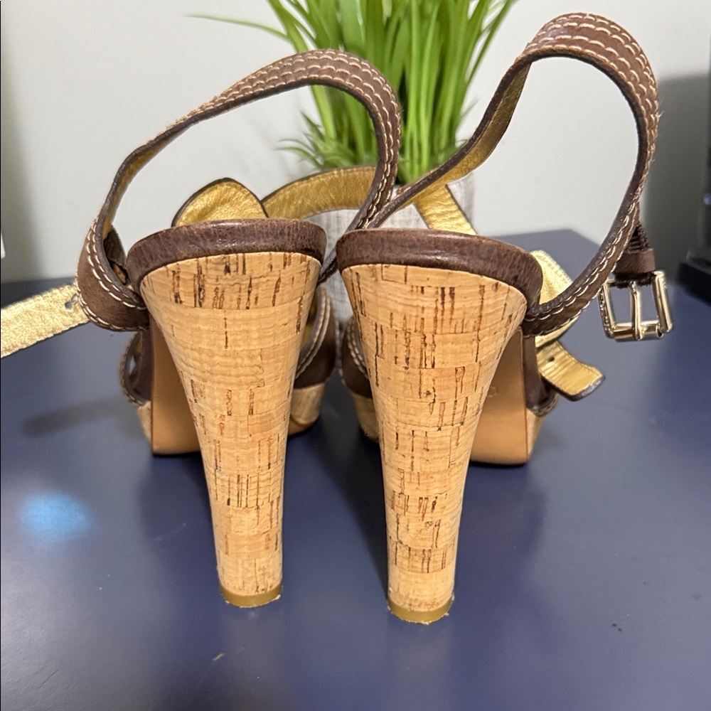 Coach Brown Suede Cork Wedge Sandals - Picture 3 of 7